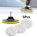 5 Piece Car Polishing Pad Set with Wool Wheel and Foam Discs Uses for 3 4 5 Inch Backing Plates Waxing Paint Correction