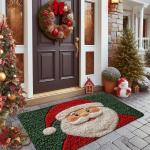 Christmas Crystal Velvet Floor Mat Xmas Holiday Decoration New Year Santa Claus Carpet Bathroom Kitchen Absorbent Elk Foot Mat