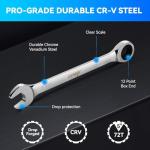 DISEN 10Pcs Ratcheting Wrench Set SAE & Metric Ratchet Wrench Set with Rack Organizer, Premium CR-v Steel, 12 Point, 72 Teeth,Box End and Open End Ratcheting Wrench Set,Metric 10-15mm&SAE 3/8''-5/8''