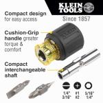 Klein Tools 32561 Multi-Bit Screwdriver/Nut Driver, 6-in-1 Stubby Screwdriver with 2 Phillips, 2 Slotted, 2 Nut Drivers