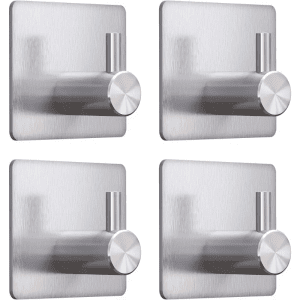 4pcs Self-Adhesive Towel Hooks 304 Stainless Steel Stick-On Wall Hooks For Home Coat Robe Bathroom Organization Accessories
