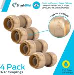 SharkBite Straight Coupling Plumbing Fitting - Push-to-Connect, 3/4 In. - 4 Count