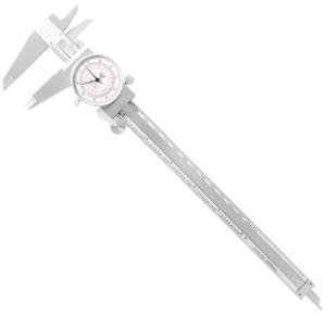 PECtools 8 Inch Dial Caliper, DIN 862 Inch/Metric Double Dial Caliper, 0-200mm, 0.001"/0.02mm Resolution, Stainless Steel, Shock Resistant, with Case