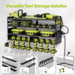 POKIPO Large Power Tool Organizer Wall Mount with Charging Station,4 Layer Heavy Duty Metal Tool Storage Rack Loads 600lbs with 8 Cordless Drill Holder,Battery Utility Rack Loads with 4 Power Strip