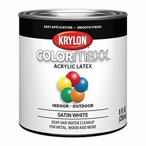 Krylon K05615007 COLORmaxx Acrylic Latex Brush On Paint for Indoor/Outdoor Use, ½ Pint, Satin White