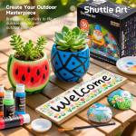 Shuttle Art Outdoor Acrylic Paint Set, 36 Colors 2oz/60ml Waterproof Acrylic Paint with 10 Brushes 1 Palette, Rich Pigmented Paints for Artists, Beginners on Rocks, Wood Crafts, Garden Statues
