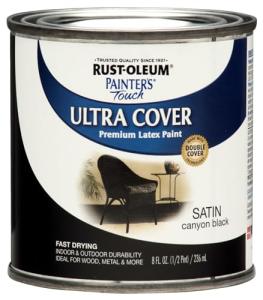 Rust-Oleum 267249 Painter's Touch Ultra Cover Premium Latex Brush Paint, Half Pint, Satin Canyon Black
