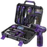 CARTMAN 150 Piece Tool Set, Tool Set with 8V Purple Cordless Drill Set, Home Tool Kit