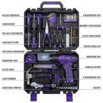 CARTMAN 150 Piece Tool Set, Tool Set with 8V Purple Cordless Drill Set, Home Tool Kit