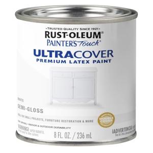 Rust-Oleum 1993730 Painter's Touch Latex Paint, Half Pint, Semi-Gloss White 8 Fl Oz (Pack of 1)