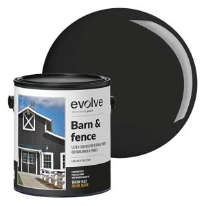 EVOLVE Barn & Fence Paint, Flat (Black), 1 Gallon – Durable Scratch-Resistant Wood Coating for Outbuildings & Fences, Fast-Dry Water-Based Formula