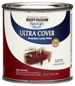Rust-Oleum 267312-Painter's Touch Latex Paint, 1 Half Pint, Satin Colonial Red