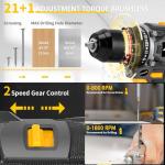 AwxryoX Brushless Compact Drill Tool Set, 60N.m 20V Cordless Drill Tool Box with 2 Battery, 135Pcs Man Household Combo Set with DIY Hand Taladros Kits, 531 In-lb Kit with Drill for Daily Home Repair