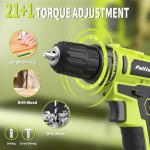 PULITUO'S 20V Cordless Drill/Driver, Electric Screwdriver - 2 Batteries, 30Nm, 21+1 Torque, 2 Speed, Keyless 3/8" Chase Drill with LED Light, Kit for Home (Green)