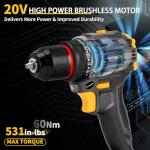 AwxryoX Brushless Compact Drill Tool Set, 60N.m 20V Cordless Drill Tool Box with 2 Battery, 135Pcs Man Household Combo Set with DIY Hand Taladros Kits, 531 In-lb Kit with Drill for Daily Home Repair