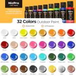 Nicpro 32 Colors Outdoor Acrylic Paint Bulk with Brush and Sponge, Knife, Non-Toxic Paint for Multi-surface Rock, Wood, Fabric, Leather, Crafts, Canvas, Shoes and Wall Painting