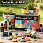 Nicpro 32 Colors Outdoor Acrylic Paint Bulk with Brush and Sponge, Knife, Non-Toxic Paint for Multi-surface Rock, Wood, Fabric, Leather, Crafts, Canvas, Shoes and Wall Painting