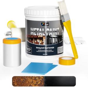 Metal Paint - Waterpoof Anti Rust Preventative - Black Paint for Metal - Door/Outdoor - Direct to Gate, Furniture, Fence, Railing, Craft and More, 25-30sq.ft, 16oz