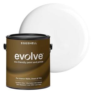 EVOLVE Interior Paint & Primer, Eggshell (Cloud White), 1 Gallon – One-Coat Coverage, Excellent Hide, Low VOC, Low Odor, Washable Paint for Walls, Doors & Trim