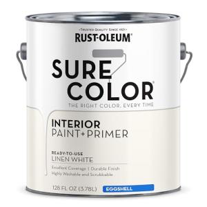 Rust-Oleum 380220 Linen White Sure Color Interior Paint + Primer, Eggshell, 1 Gal