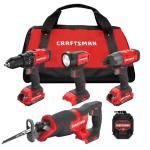 CRAFTSMAN V20 Cordless 4-Tool Power Tool Combo Kit with 2 Batteries and Charger (CMCK400D2)