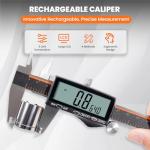 HARDELL Digital Caliper, Rechargeable Calipers with Large LCD Screen, Stainless Steel Caliper Measuring Tool, Auto-Off Micrometer, Inch/MM/Fraction for DIY/Household/3D-printing