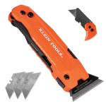Klein Tools 44306 FLICKBLADE 2-in-1 Folding Utility Knife and Scraper with Built-In Blade Storage, Dual Locking Positions, Includes 3 Triple-Ground Carbon Steel Blades