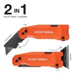 Klein Tools 44306 FLICKBLADE 2-in-1 Folding Utility Knife and Scraper with Built-In Blade Storage, Dual Locking Positions, Includes 3 Triple-Ground Carbon Steel Blades