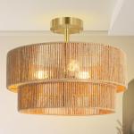 BoostArea 16.54” Boho 2-Tier Rattan Ceiling Light Fixture, Semi Flush Mount Woven Chandelier for Bedroom, Dining Room, Kitchen, Entryway, Living Room(Bulb not Included)