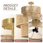 BoostArea 16.54” Boho 2-Tier Rattan Ceiling Light Fixture, Semi Flush Mount Woven Chandelier for Bedroom, Dining Room, Kitchen, Entryway, Living Room(Bulb not Included)