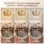 BoostArea 16.54” Boho 2-Tier Rattan Ceiling Light Fixture, Semi Flush Mount Woven Chandelier for Bedroom, Dining Room, Kitchen, Entryway, Living Room(Bulb not Included)