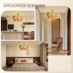 BoostArea 16.54” Boho 2-Tier Rattan Ceiling Light Fixture, Semi Flush Mount Woven Chandelier for Bedroom, Dining Room, Kitchen, Entryway, Living Room(Bulb not Included)