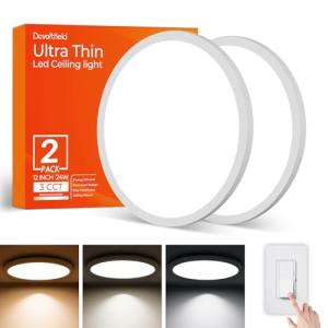 2Pack 12Inch LED Flush Mount Ceiling Light Fixture,24W 2400LM,Dimmable CCT 3000K/4000K/5000K,Round Flat Panel Light for Bedroom,0.7Inch Thin Modern Low Profile Hardwire Lights for Hallway,Porch