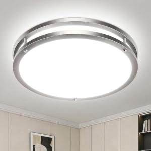 libtit 13-Inch Flush Mount Ceiling Lights, Dimmable 3000K-6500K Adjustable LED Ceiling Light, 24W Round Slim Light Fixture, Brushed Nickel for Kitchen, Bedroom, Bathroom, Hallway-1 Pack