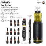 Klein Tools 32516HD KNECT 16-in-1 Impact-Rated Hybrid Screwdriver/Nut Driver, Magnetic, Flip Socket, 11 Bits, 2 Nut Drivers, 3/8-Inch Square Adapter
