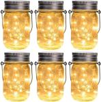 GIGALUMI Hanging Mason Jar Solar Lights, 6 Pack 30 Led Hanging Solar Lanterns Outdoor Waterproof, Hangers and Jars Included, Outdoor Decor for Balcony, Garden, Patio, Yard, Wedding
