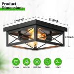 Kondras 2-Light Industrial Square Flush Mount Ceiling Light, Farmhouse Ceiling Light Fixture for Kitchen, Modern Black Close to Ceiling Light for Hallway Bedroom Balcony Porch Stairway, E26, 2-Pack