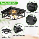 Kondras 2-Light Industrial Square Flush Mount Ceiling Light, Farmhouse Ceiling Light Fixture for Kitchen, Modern Black Close to Ceiling Light for Hallway Bedroom Balcony Porch Stairway, E26, 2-Pack