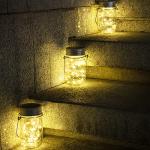 GIGALUMI Hanging Mason Jar Solar Lights, 6 Pack 30 Led Hanging Solar Lanterns Outdoor Waterproof, Hangers and Jars Included, Outdoor Decor for Balcony, Garden, Patio, Yard, Wedding