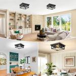 Kondras 2-Light Industrial Square Flush Mount Ceiling Light, Farmhouse Ceiling Light Fixture for Kitchen, Modern Black Close to Ceiling Light for Hallway Bedroom Balcony Porch Stairway, E26, 2-Pack