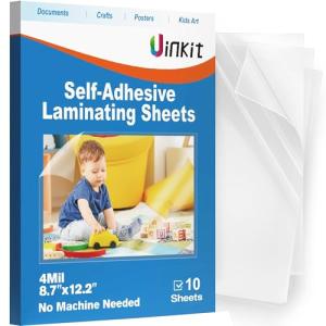 Uinkit 4mil Thicker Self-Adhesive Laminating Sheets, 10Pack Letter Size 8.5x11" - Peel & Stick, No Heat Needed - Dry-Erase Friendly Surface for Reusable Documents, Kids Art, Posters & Crafts