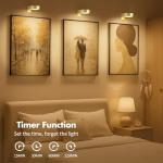 3Pcs Battery Operated Picture Light, Magnetic Led Painting Light with Remote Dimmable and Timer, 3 Lighting Modes Art Display Light for Picture Frame Paintings, Wireless Wall Decor Puck Lights, Gold