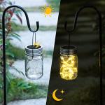 GIGALUMI Hanging Mason Jar Solar Lights, 6 Pack 30 Led Hanging Solar Lanterns Outdoor Waterproof, Hangers and Jars Included, Outdoor Decor for Balcony, Garden, Patio, Yard, Wedding