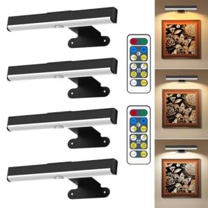 4Pack Wireless Picture Light with Remote,Battery Operated Wall Sconces for Wall Decor,3 Color Timer&Dimmable Paintings Light LED Art Display Lamp Picture Frame Light for Artwork Posters Gallery-Black