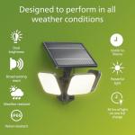 Philips Zyren UltraEfficient Solar Security Light, IP65 Weather-Resistant, 4000 Lumens, Broad Range Motion Sensor, Dusk-to-Dawn Operation, Replaceable Battery, Black, 3000K, 1 Light