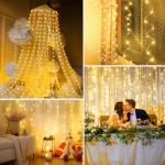 Minetom Curtain Lights, 300 LED Dimmable Fairy Lights Twinkle Lights with Remote and Timer, 8 Modes, USB Powered String Lights for Room Wall Party Xmas Indoor Decor, Warm White