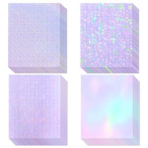 36 Sheets Holographic Sticker Paper, Transparent Holographic Vinyl Laminate Film, Clear Overlay Lamination Sticker Paper Self Adhesive Waterproof - Gem, Dot, Colorful, Star Patterns/8.5x11 inch