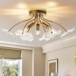Luvkczc Semi Flush Mount Ceiling Light, Modern Gold Ceiling Light Fixture, Vintage Brass Lighting for Kitchen Entryway Hallway Bathroom Bedroom Foyer, 3 Light E12 Socket