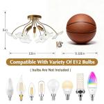 Luvkczc Semi Flush Mount Ceiling Light, Modern Gold Ceiling Light Fixture, Vintage Brass Lighting for Kitchen Entryway Hallway Bathroom Bedroom Foyer, 3 Light E12 Socket