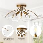 Luvkczc Semi Flush Mount Ceiling Light, Modern Gold Ceiling Light Fixture, Vintage Brass Lighting for Kitchen Entryway Hallway Bathroom Bedroom Foyer, 3 Light E12 Socket